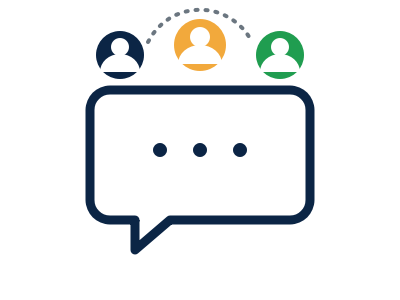 Chat bubble with three different rep avatars cycling above it